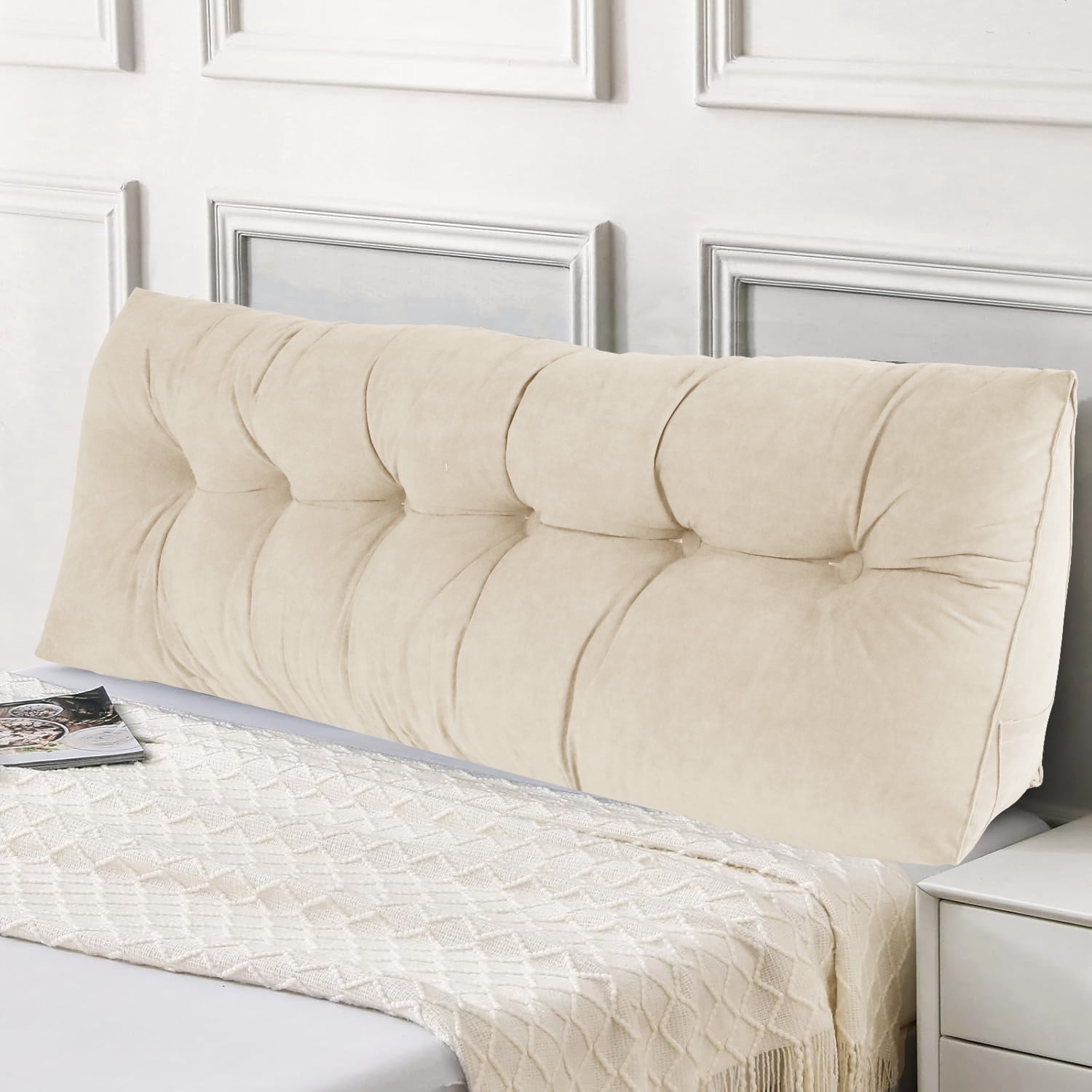 71 in. L x 20 in. W x 8 in. H Beige Plush Reading Pillow Bolster Wedge Backrest and Removable Cover