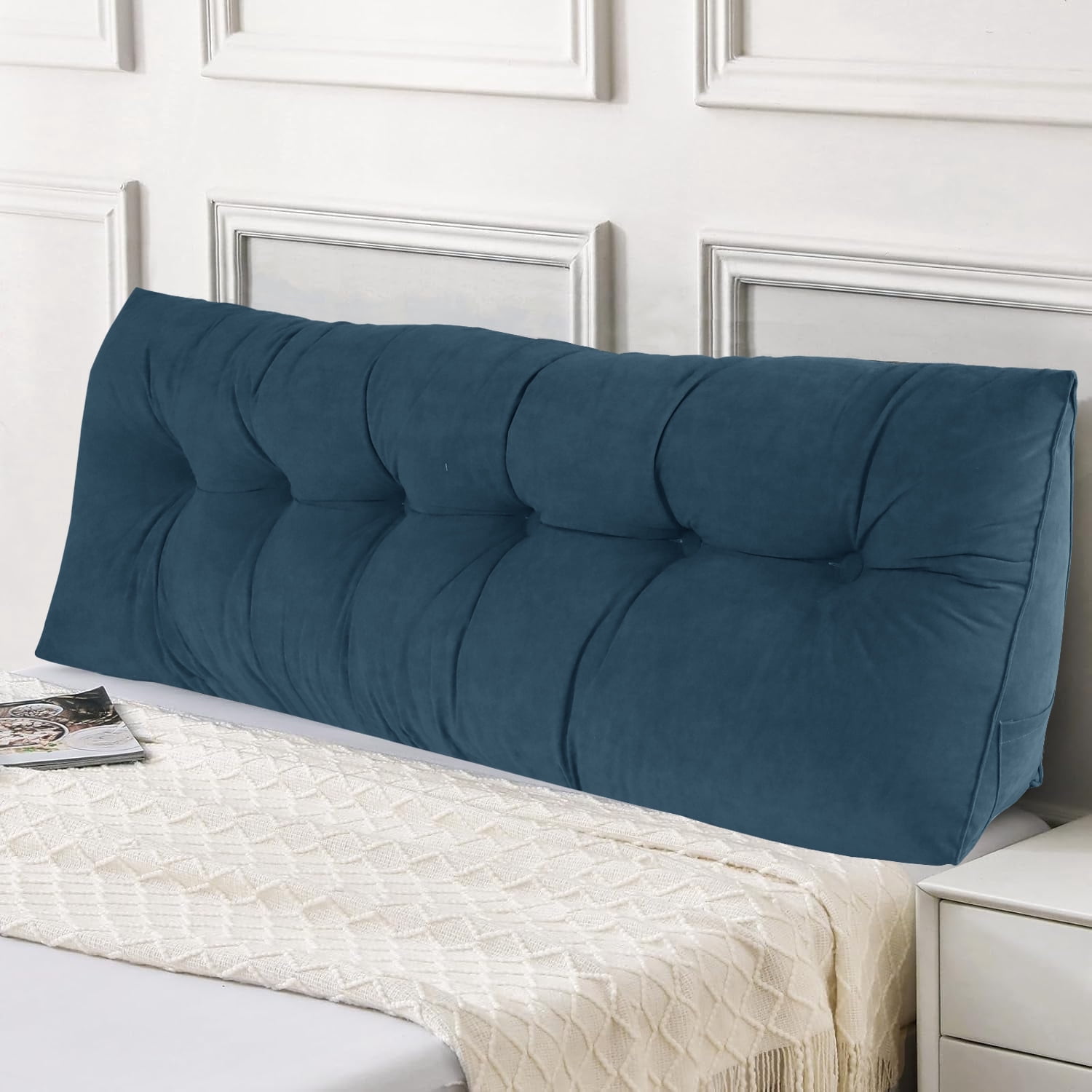 HGmart 71 in. L x 20 in. W x 8 in. H Blue Plush Reading Pillow Bolster Wedge Backrest and Removable Cover