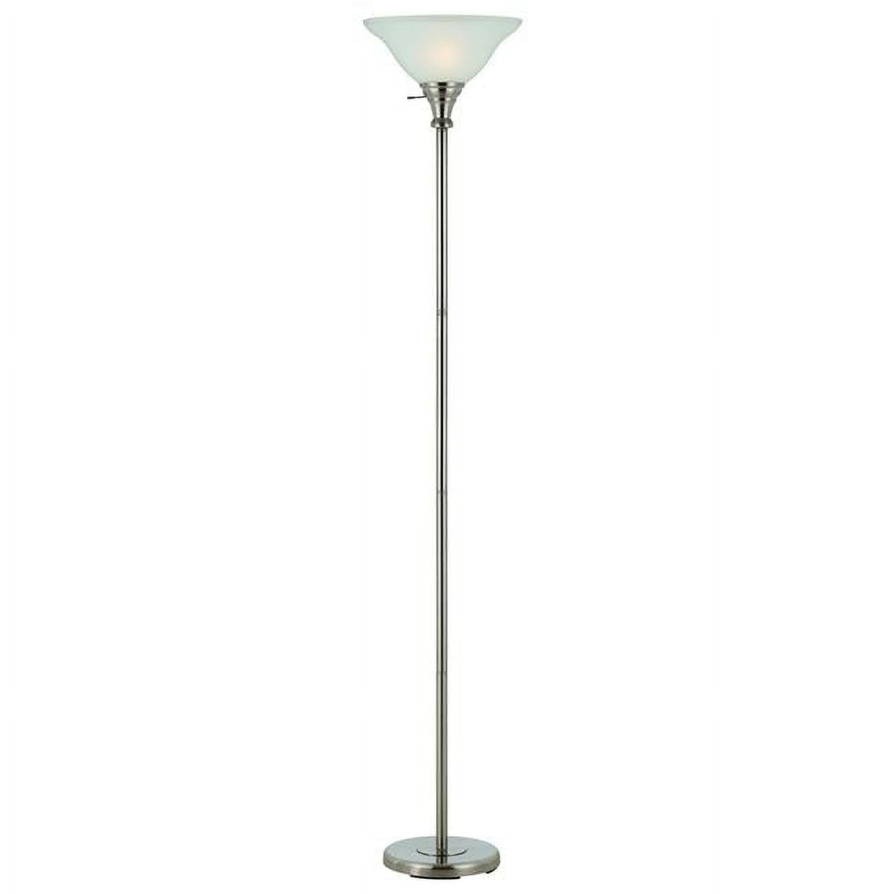 71 Nickel Torchiere Floor Lamp with Clear Frosted Glass Dome