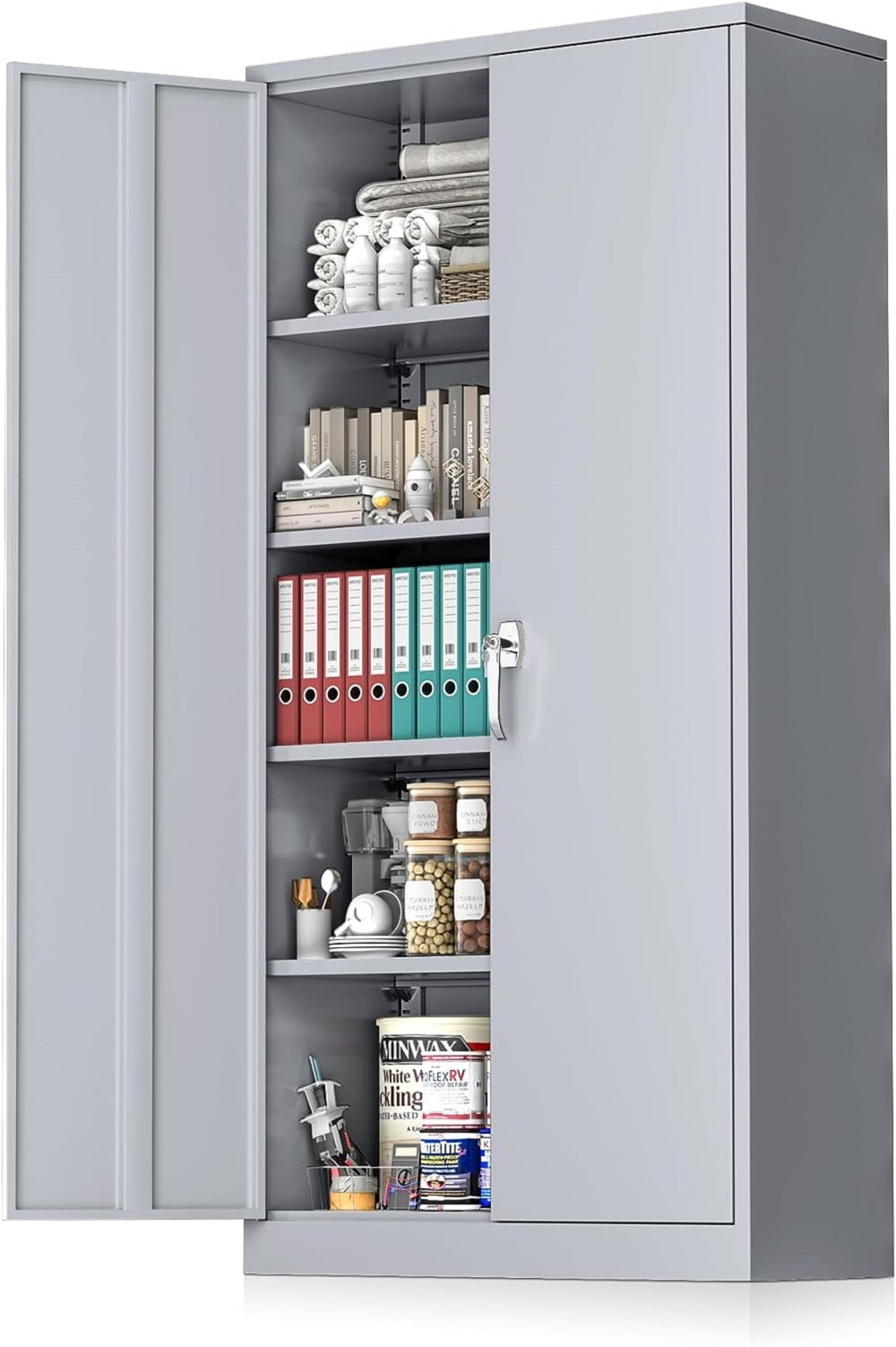 71 in Tall Metal Garage Storage with Locking Doors and