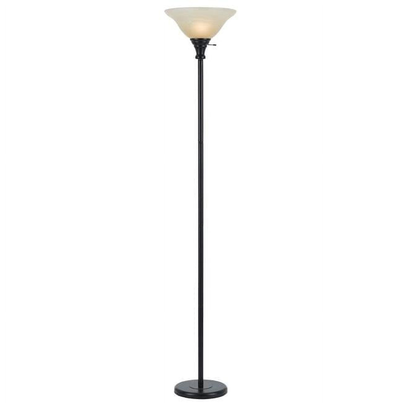 71 in. Torchiere Floor Lamp with Beige Frosted Glass Dome Shade, Bronze