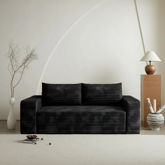 71-inch 3-seat Comfortable Deep Seat Sofa, Cloud-Soft, Corduroy Frameless Sofa