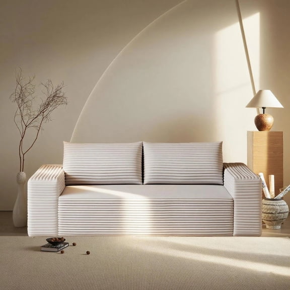 71-inch 3-seat Comfortable Deep Seat Sofa, Cloud-Soft, Corduroy Frameless Sofa