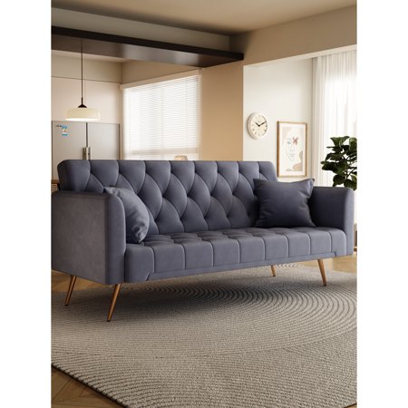 71-inch Convertible In Gray Velvet, Fits Small Apartments & , 3 Adjustable Positions, Legs, Easy Installation, 600lbs Load Capacity Apartments, Postures, Assembly,