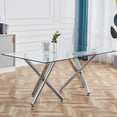 thumbnail image 1 of 71 inch Glass Dining Table with Tempered Rectangular Glass Top, Modern Minimalist Glass Rectangle Kitchen Table with 6 Chrome Legs for Home Office Kitchen Dining Room, 6-8 People, 1 of 7