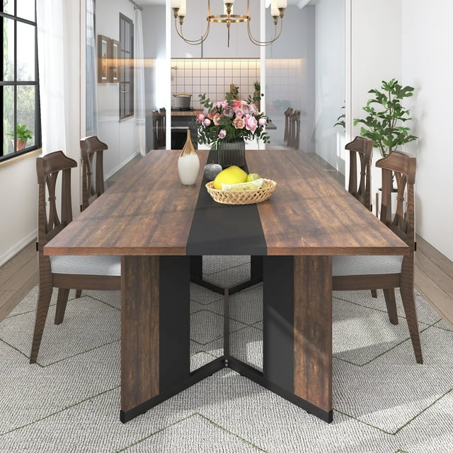 71 inch Large Rectangular Dining Table for 6-8 People, Dining Table with Marble-Color Wood Waterproof Tabletop and Adjustable Leg, 6ft Luxurious Family Dinner Table for Office Kitchen Living Room