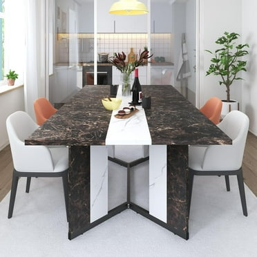 71 inch Large Rectangular Dining Table for 6-8 People, Dining Table with Marble-Color Wood Waterproof Tabletop and Adjustable Leg, 6ft Luxurious Family Dinner Table for Office Kitchen Living Room