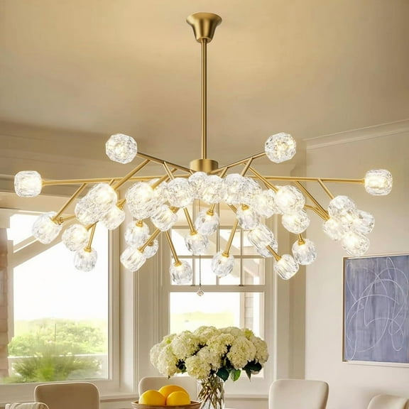 71-inch Modern K9 Crystal Sputnik Chandelier, 40-Light Gold Chandelier with Crystal Shades, Dimmable Large Pendant Light for Living Room, Dining Room, Commercial Spaces