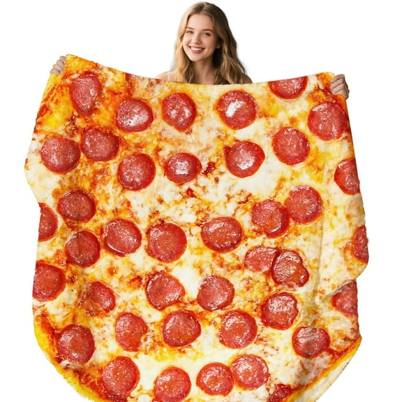 71 inch Pizza Blanket, Double Sided Pepperoni Pizza Blanket, Giant Realistic Flannel Throw Blanket for Kids Adult, Red