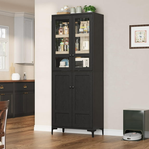 71 inch Tall Storage Cabinet, Kitchen Pantry 5 Tier Bathroom Cabinet with 4 Doors Adjustable Shelves for Kitchen, Dining Room, Bathroom