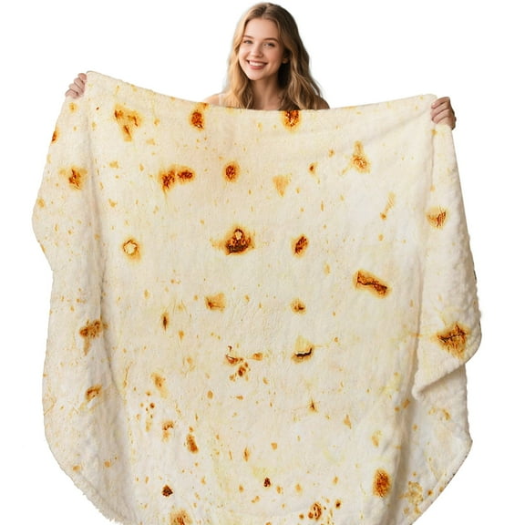 71 inch Tortilla Blanket, Double Sided Realistic Food Blanket, Giant Flannel Throw Blanket for Kids Adult, Beige