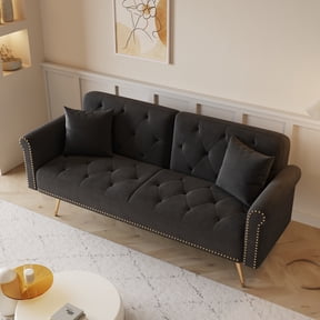 71 inches Convertible Futon Sofa Bed,Modern Reclining Futon Loveseat Couch Sleeper Sofa with 2 Pillows Sleeper Sofa for Living Room,Black