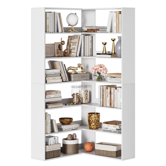 71 inches Corner Bookcase, 6-Tiers L-Shaped Bookshelf, L-Shaped Tall Corner Bookcase, Corner Shelf Display Rack Storage for Living Room Home Office