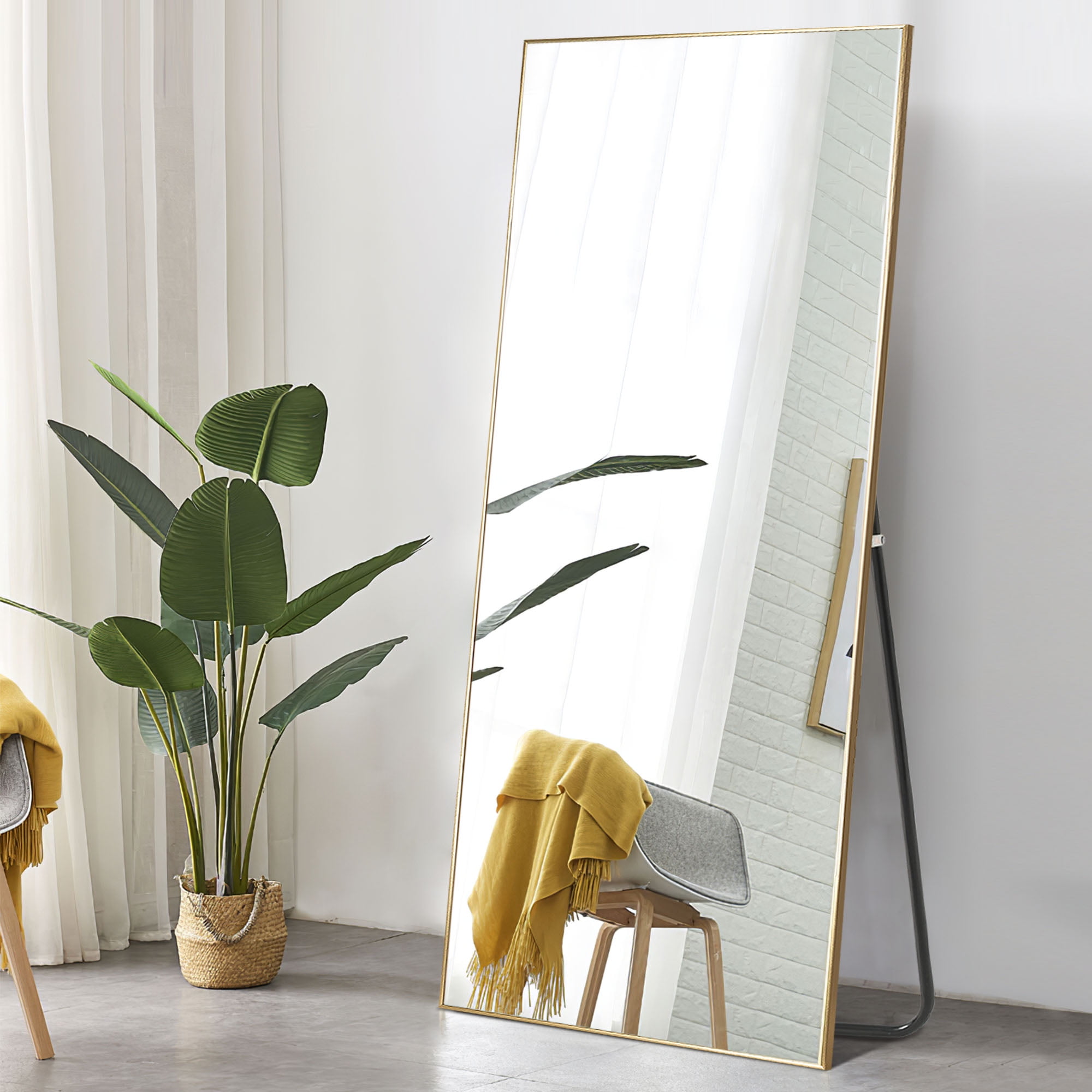 71" x 1.6" Gold Classic Floor Mirror