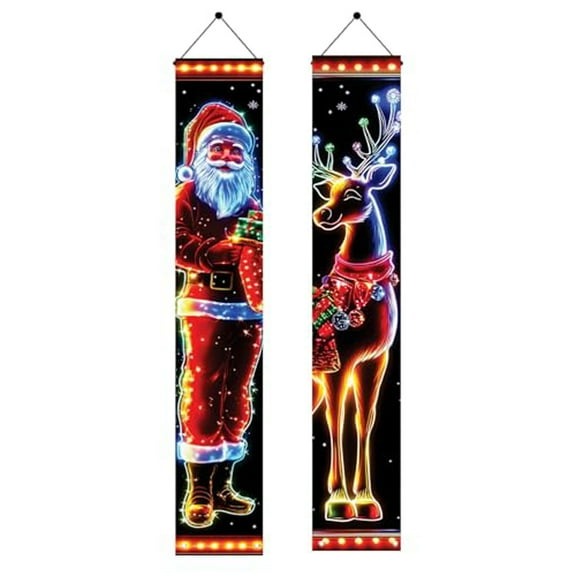 71 x 12 Inches Merry Christmas Lighted Banner for Doorway Porch Yard, Festive Xmas Holiday Theme Decor Outdoor Indoor Front Door Wall Welcome Hanging LED Banner Door Sign Decorations Party Supplies