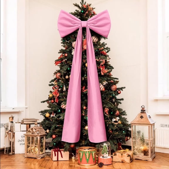 71 x 20 Inch Extra Large Pink Velvet Christmas Bow, Giant Xmas Tree Topper Decoration for Home, Wreaths, Walls, Stairs & Backdrops, Festive Holiday, Birthday, Wedding & Party Decorating Ribbon