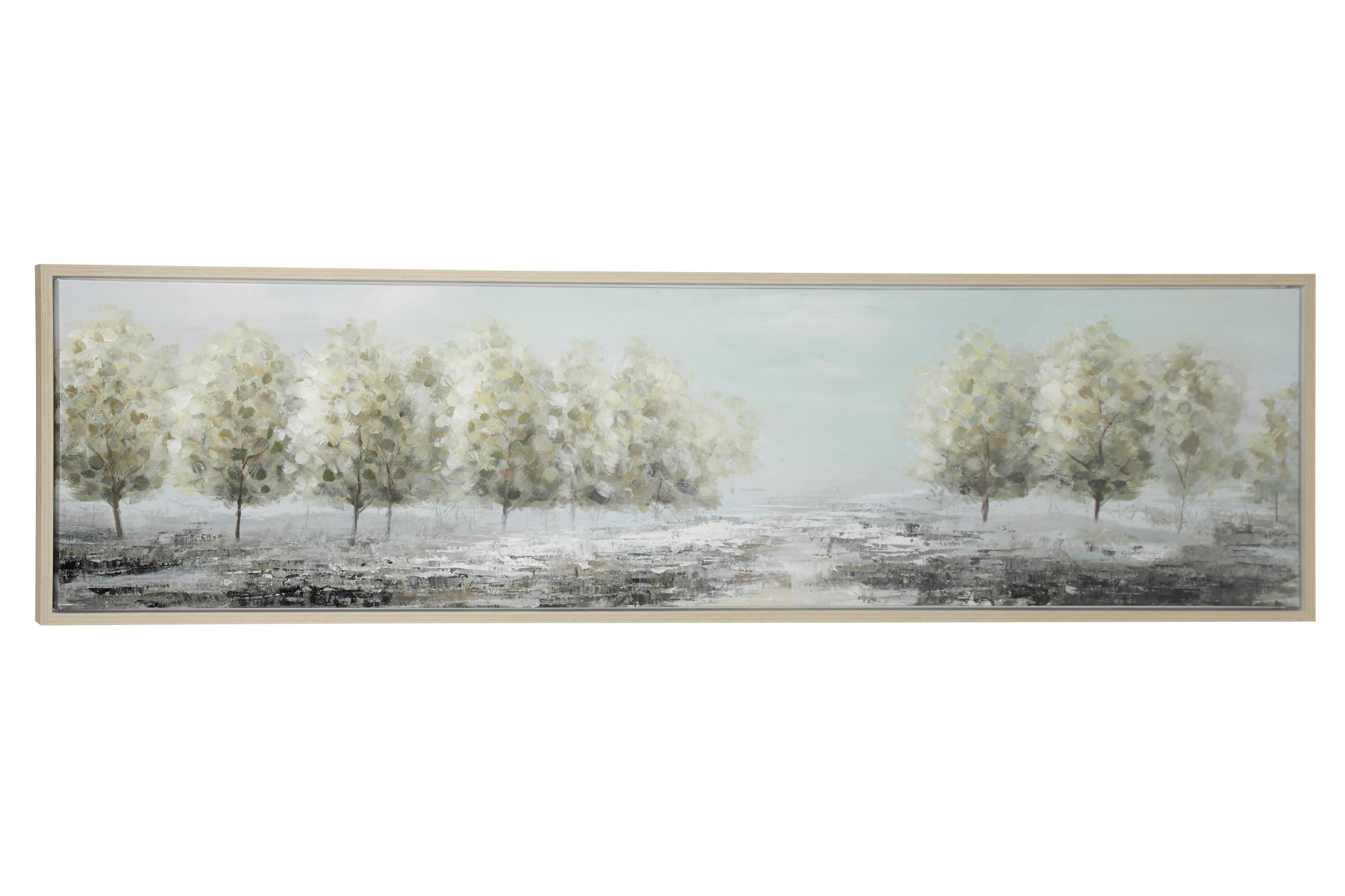 Green and Beige Landscape Acrylic Painting on Canvas with Tan Frame