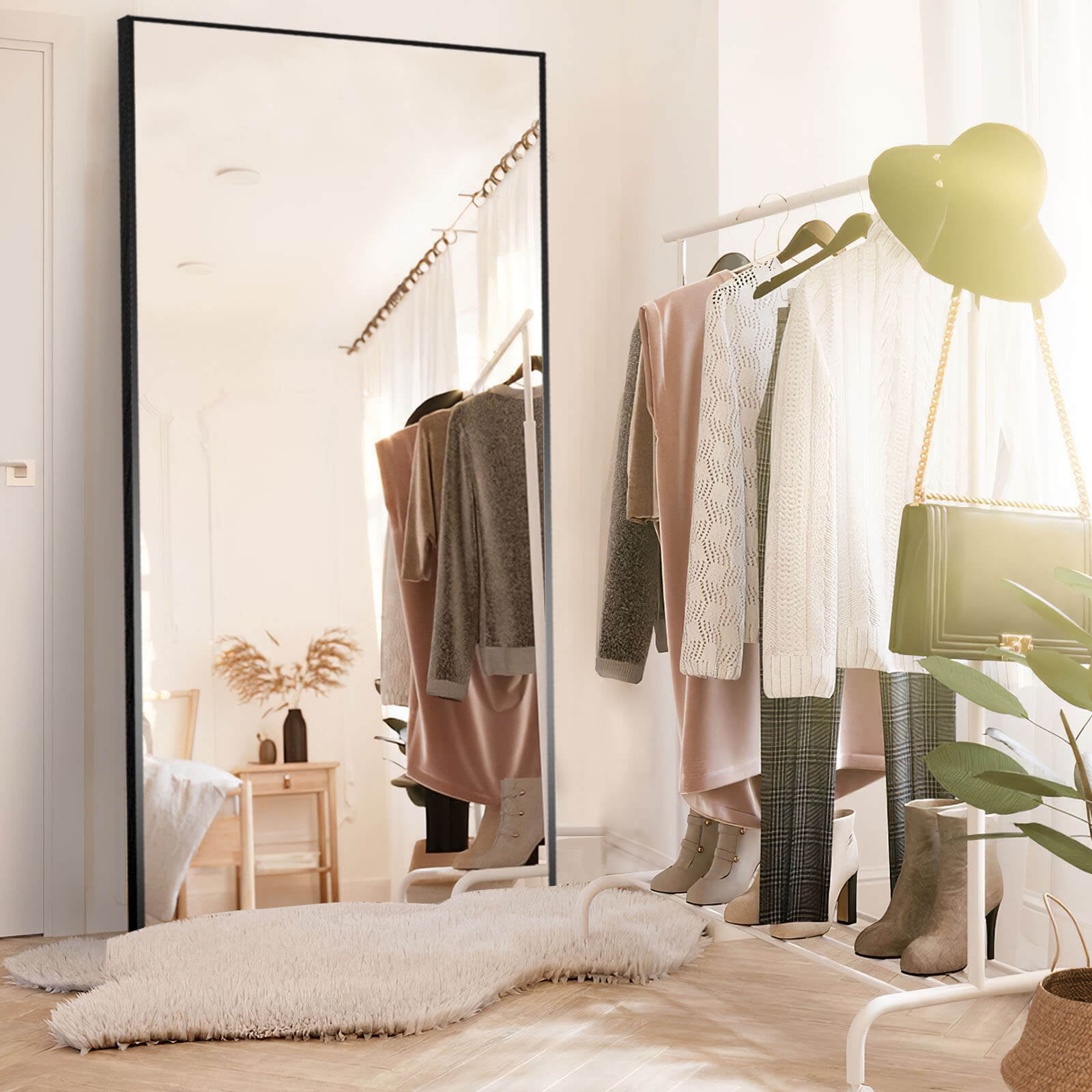 71" x 24" Floor Mirror Rectangular Mirror Full Length Mirror Large Mirror with Stands Black