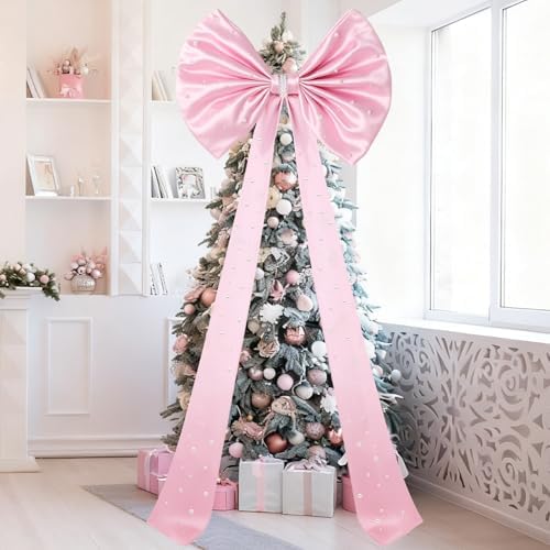 71 x 24 Inch Giant Pink Pearl Bow Christmas Tree Topper Decoration ...