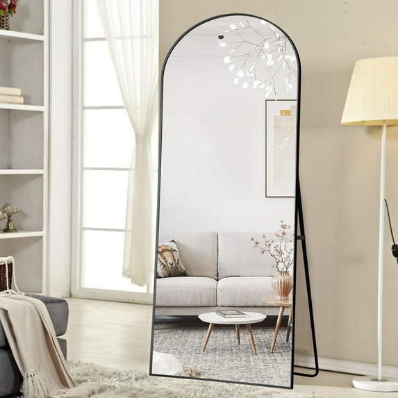 71" x 28" Aluminum Alloy Framed Mirror Full Length Rectangular Body Dressing Mirror with Stand Black