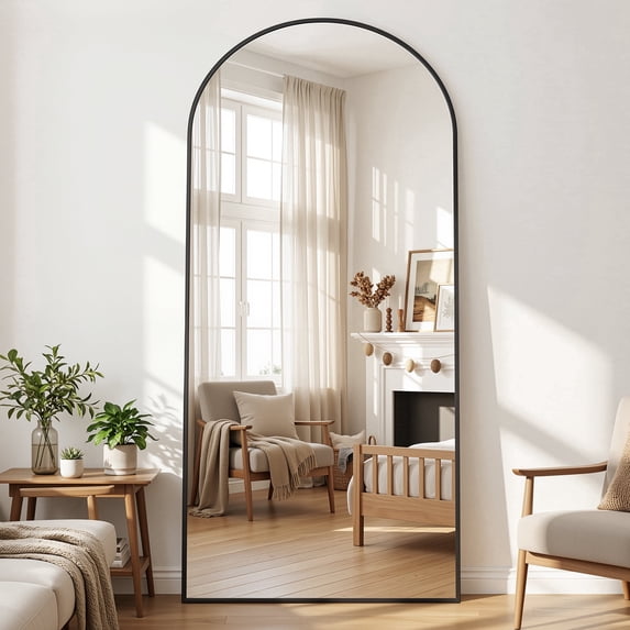 Cuteday 71"x 30" Full Length Mirror Arched Standing Floor Mirror Full Body Mirror, Black