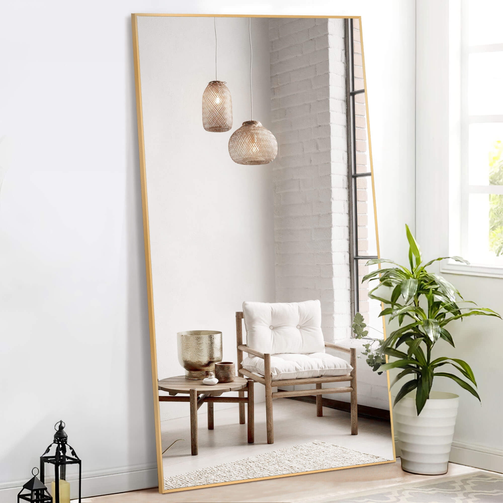 71" x 32" Full Length Mirror Standing Rectangle Body Dressing Floor Mirrors, Gold