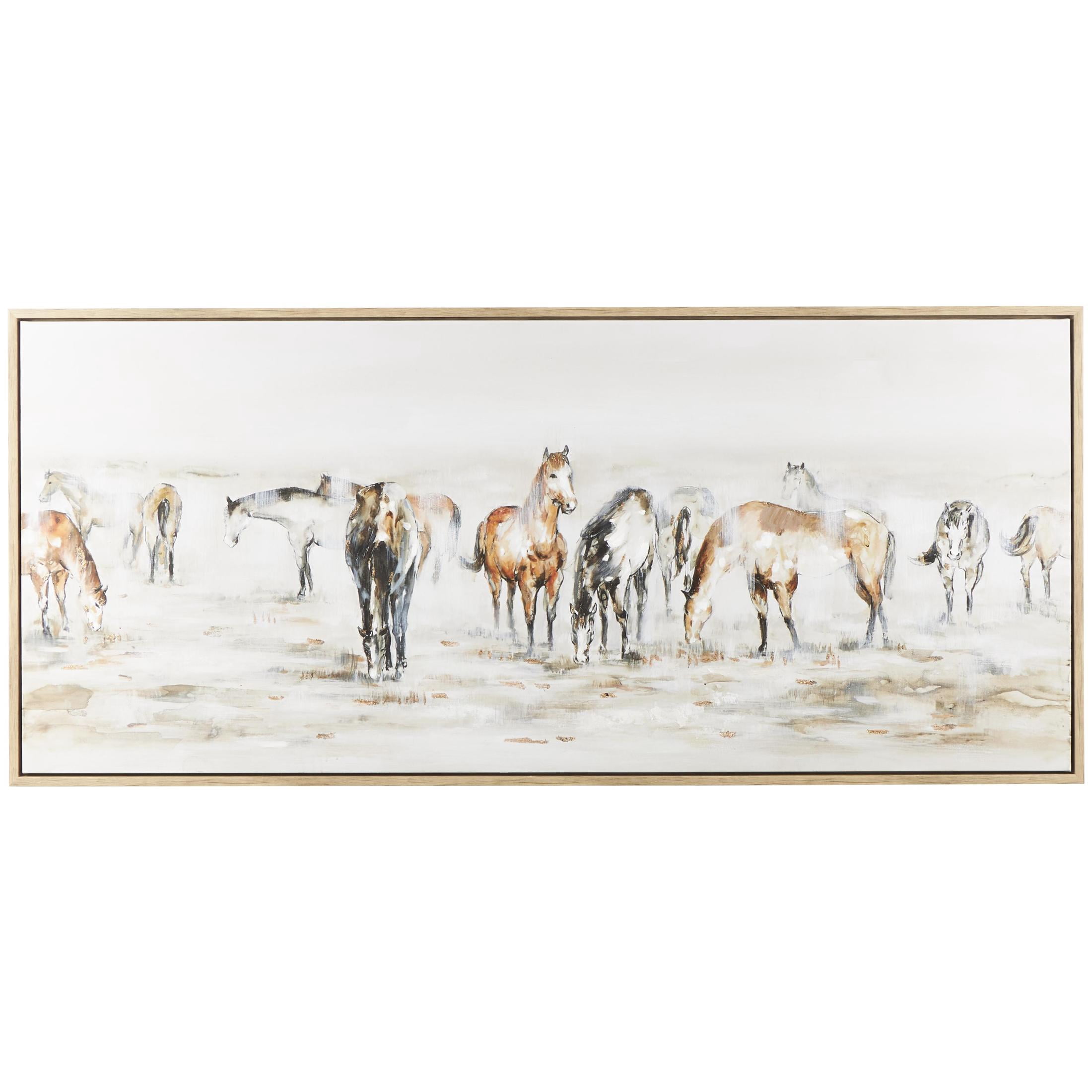 71" x 32" Horse Framed Wall Art with Wooden Frame and Gold Foil Accents, by DecMode