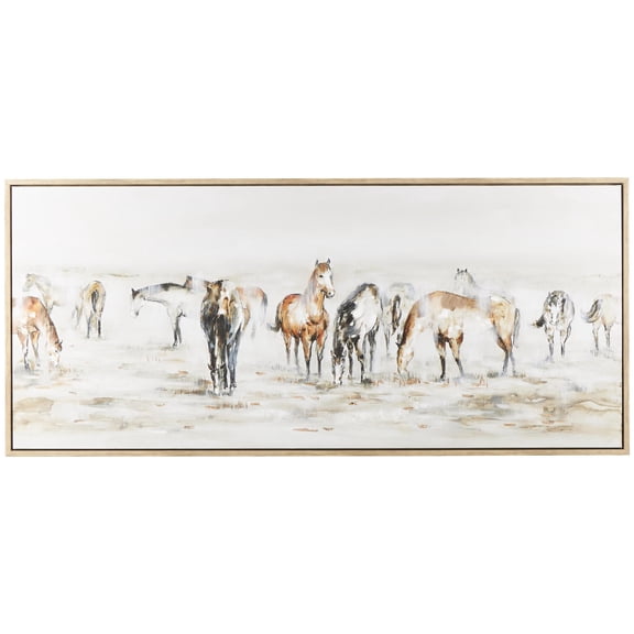 71" x 32" Horse Framed Wall Art with Wooden Frame and Gold Foil Accents, by DecMode