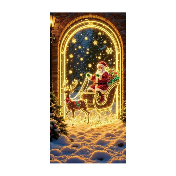 71" x 35" Christmas Fluorescent Door Banner – Holiday Party Backdrop, Festive Wall Hanging, Christmas Decoration Cloth with Adhesive Tape for Indoor & Outdoor Seasonal Décor