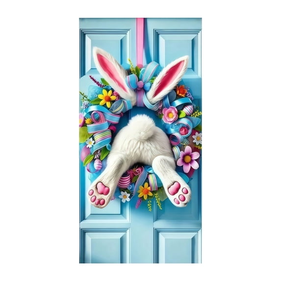 71" x 36" Easter Door Hanger Decorations, Assorted Bunny & Egg Wreath Designs, Weather-Resistant Easter Decor for Front Door Wall & Porch