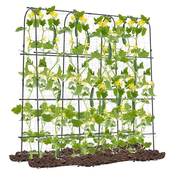 71" x 71" Cucumber Trellis for Raised Bed, Garden Arch Trellis Metal Plant Support Frame with Netting, Sure-Clips & Ground Stakes, U-Shaped Garden Trellis for Climbing Plants Outdoor