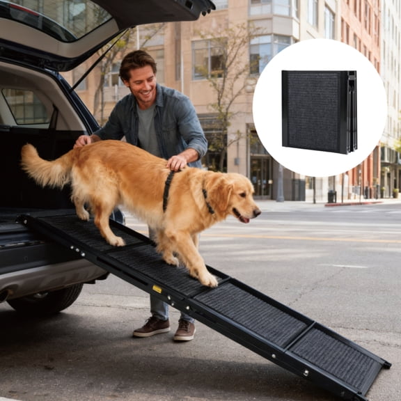 71"x19.3" Folding Dog Ramp for Car, SUV & Truck, Non-Slip Rug Surface, 250 lbs Capacity, Portable Pet Ramp for Large Dogs
