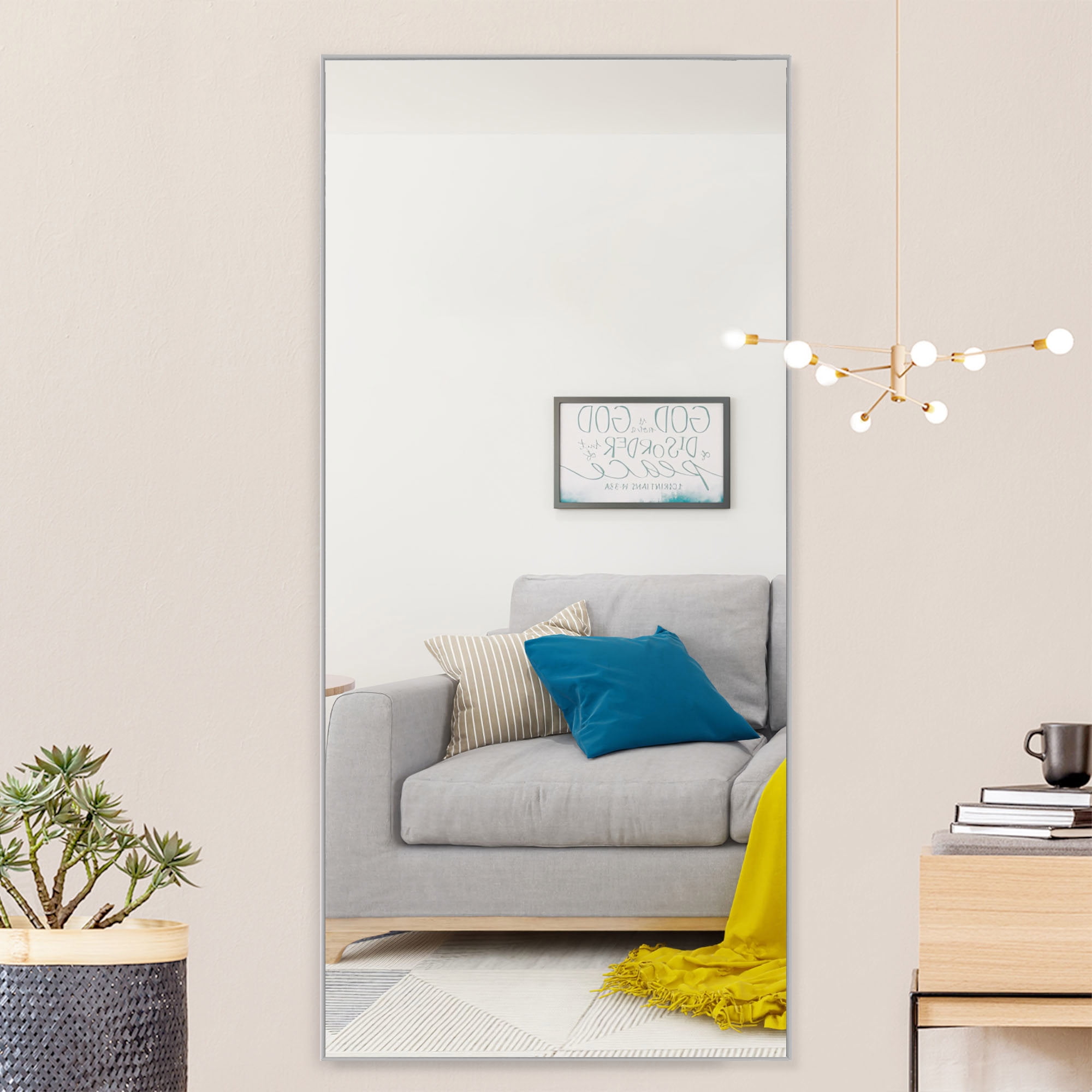 71"x24" Rectangular Full Length Floor Mirror with Stand Silver