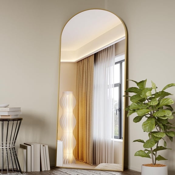 Floor Mirror, Arch Full Length Mirror with Stand, Hanging Body Mirror Wall Mounted Mirror for Bedroom, Entry way, Dressing Room, Gold