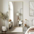 thumbnail image 1 of Floor Mirror, Full Length Mirror with Stand, Hanging Body Mirror Wall Mounted Mirror for Bedroom, Entry way, Dressing Room, Gold, 1 of 7