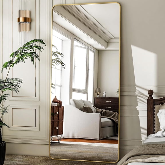 71"x26" Large Full Length Mirror - Rectangular Gold Aluminum Frame Floor Mirror with Stand for Bedroom, Living Room, Cloakroom, Full Body Reflection