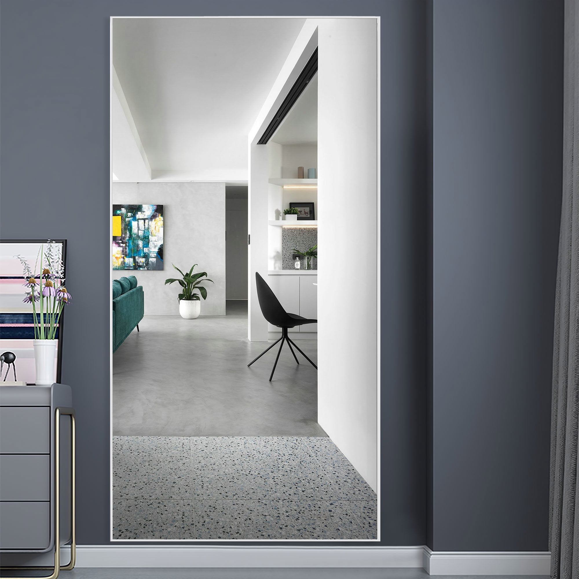 71"x28" Aluminum Alloy Frame Mirror Rectangular Full Length Floor Mirror with Stand White