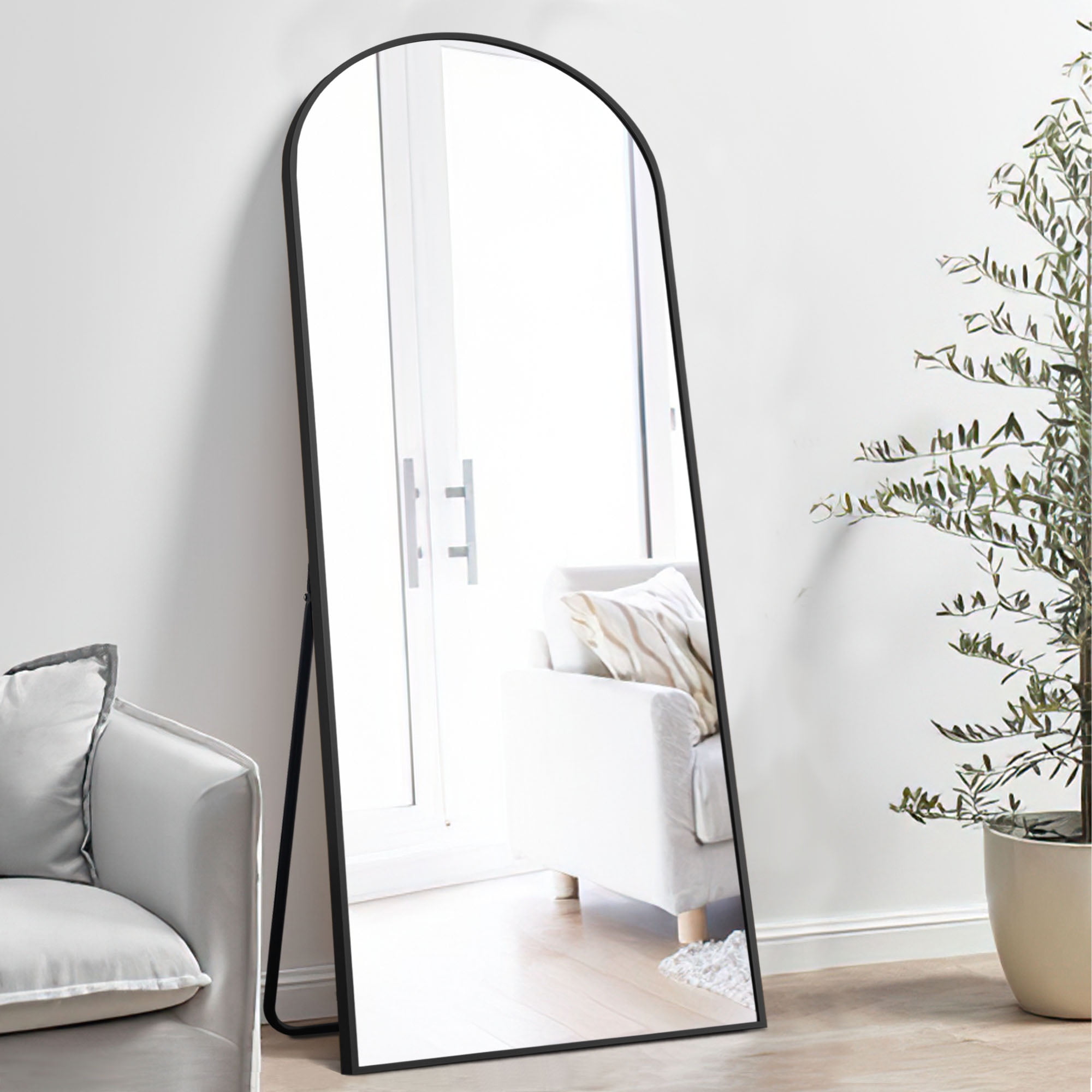 71"x28" Aluminum Alloy Full-length Mirror Arch Decorative Mirror with Bracket Black
