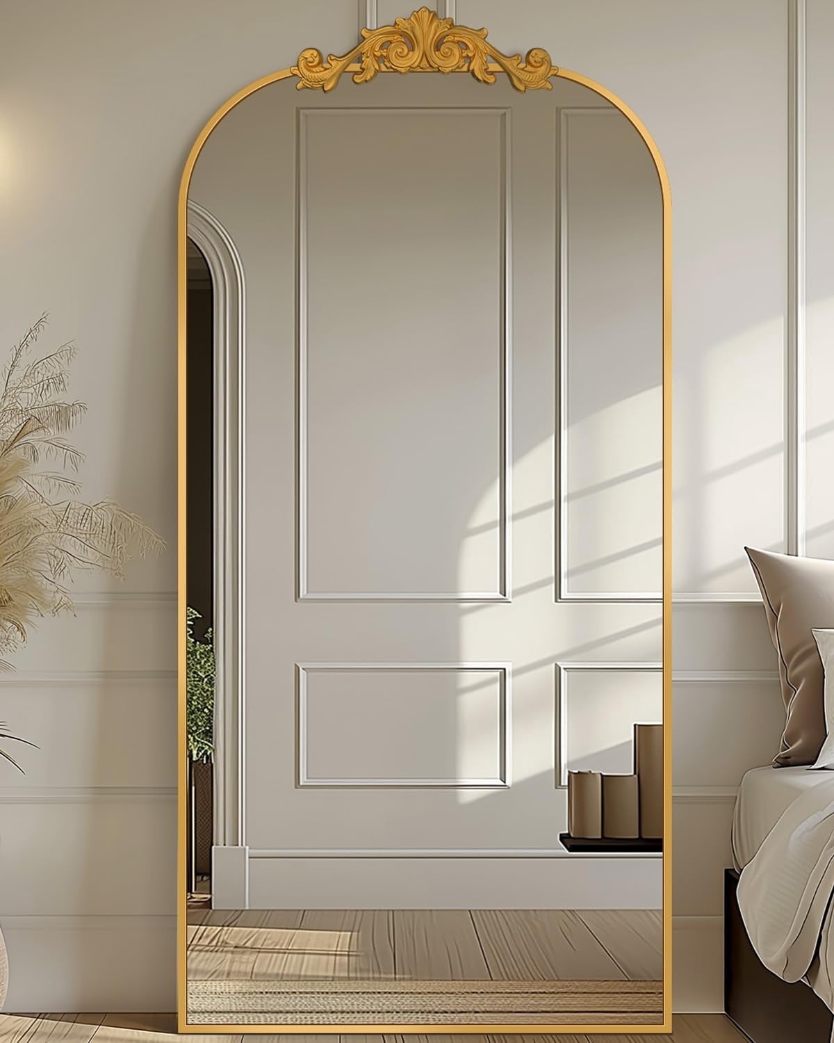 Antok 71"x28" Vintage Arched Full-Length Mirror with Carved Metal Frame, Baroque-Style Floor Mirror for Living Room, Bedroom, Entryway or Hallway Decor, Gold - Walmart.com