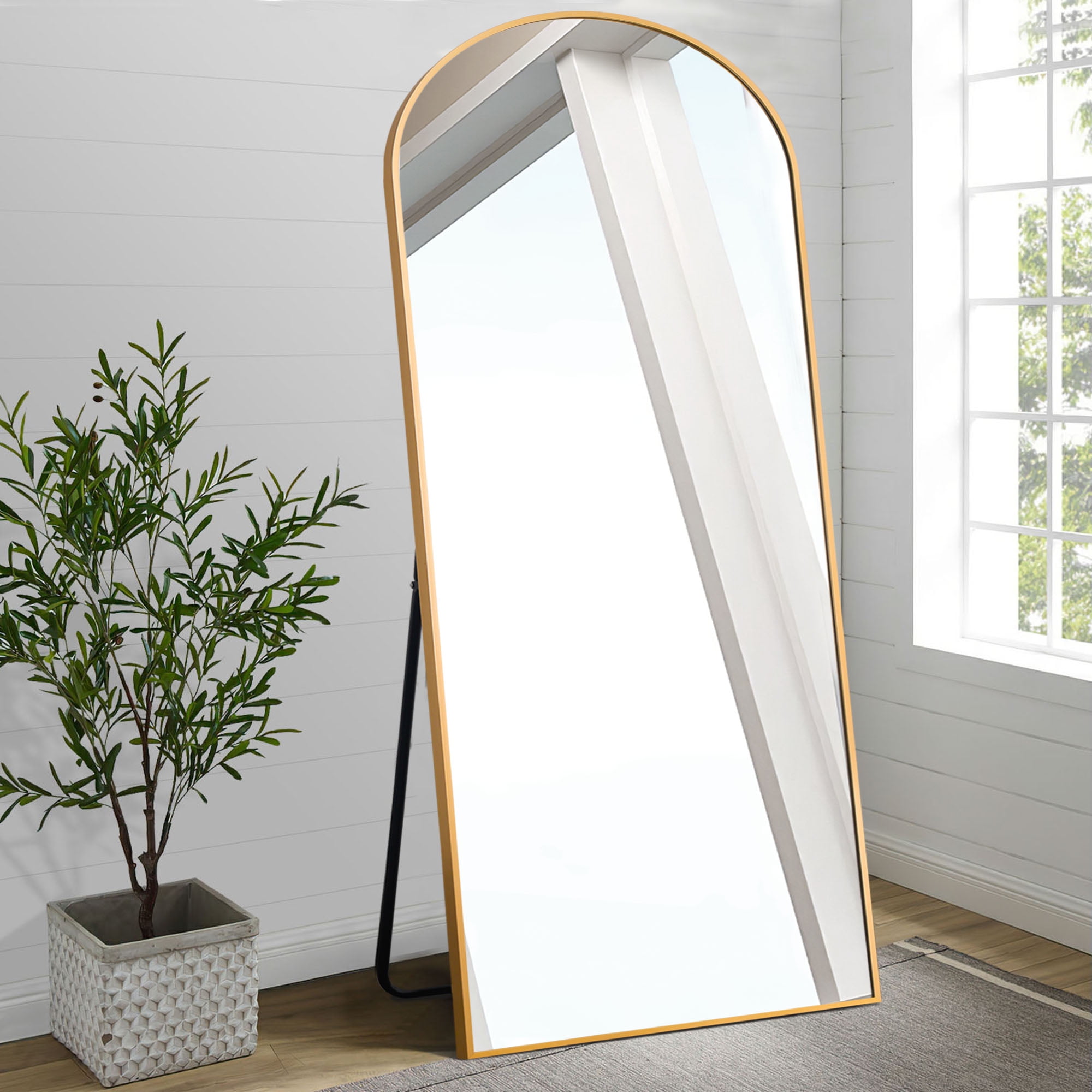 71"x31" Aluminum Alloy Full-length Mirror Arch Decorative Mirror with Bracket Gold