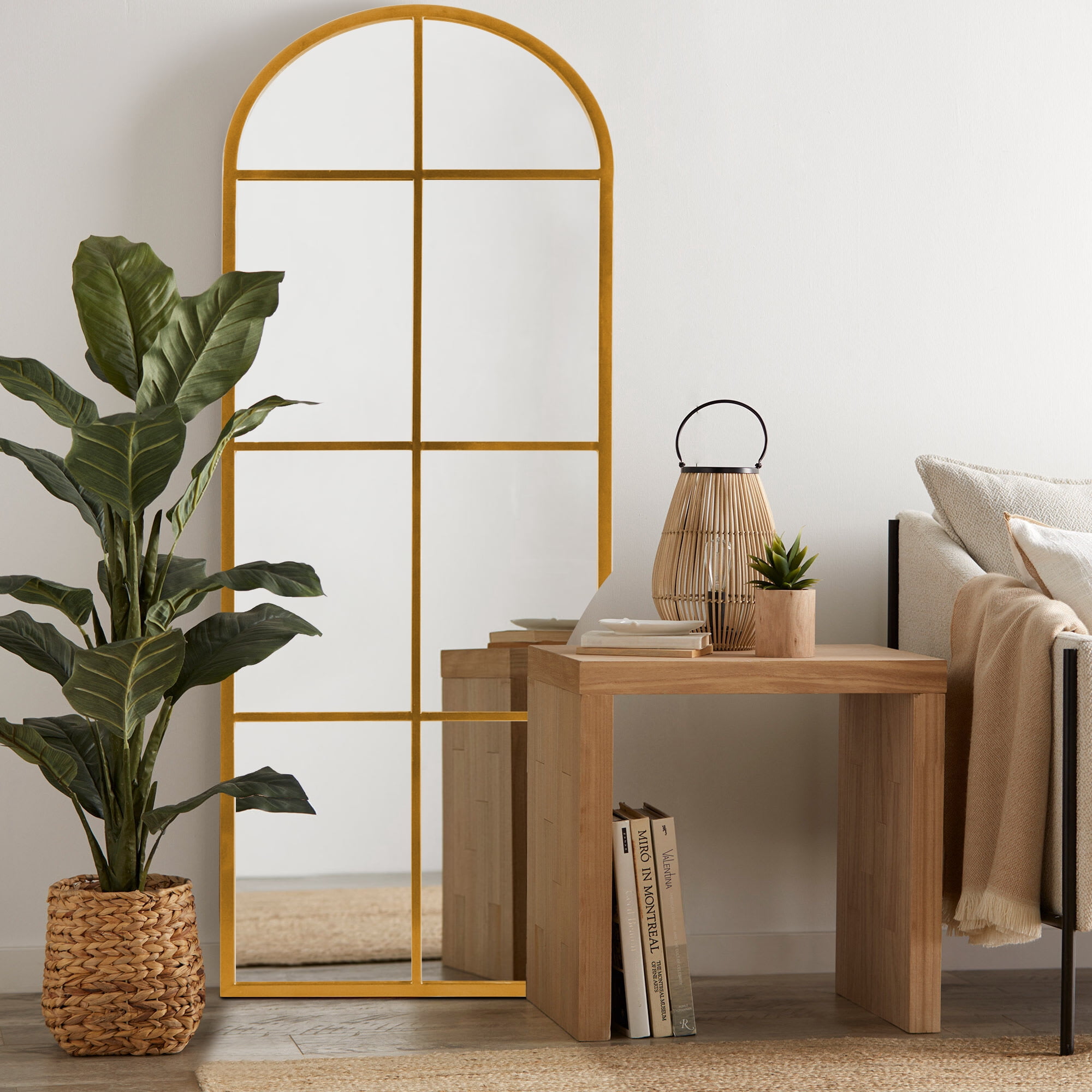 71"x32" Home Decorative Arched Iron Frame Window Mirror Wall Mounted Makeup Mirror,Gold