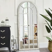 71x32 Modern Arched Foldable Window Mirror Full Length Mirror Floor Mirror,Weathered White