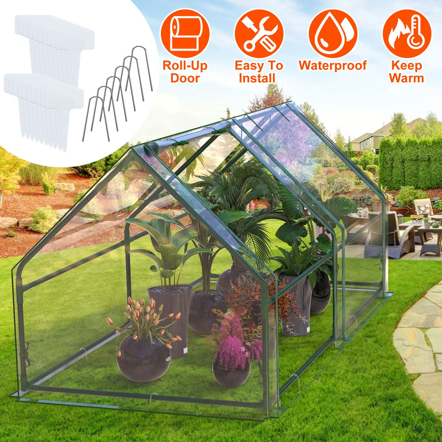 71"x33"x37" Portable Mini Cloche Greenhouse, iMounTEK Waterproof UV-Resistant Hot House for Indoor Outdoor (Clear)