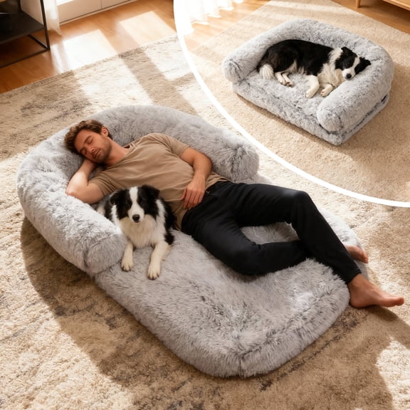 71"x43"x9" Dog Beds for Large Dogs, Foldable Plush Washable Dog Bed for People Doze Off, Orthopedic Dog Beds for Humans Size Fits You and Pets - Grey
