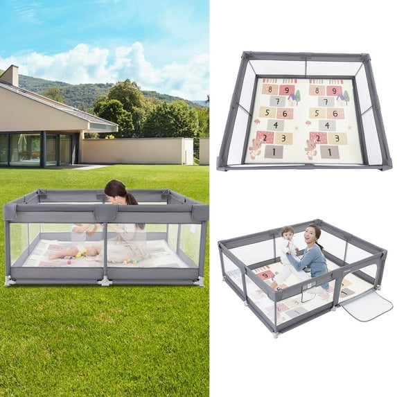 71"x59"Large Baby Playpen with Mat, Unisex Toddlers Play Yard, Play Pen,Big Baby Fence with Gate