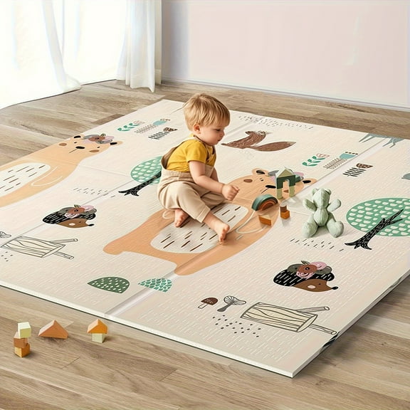 71"x79" Large Baby Play Mat - Waterproof Foam Floor Mat with Travel Bag, Cute Animal & Nature Designs for Tummy Time - Indoor/Outdoor Use, Foldable & Easy to Clean (Mixed Colors)