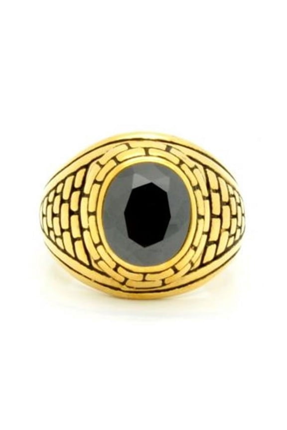 710.017.R 18 KT Gold Plated Ring - Simulated Black Stone