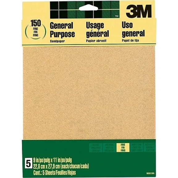 7100140811 - 3M Aluminum Oxide Sandpaper Fine 9001Na 9 In X 11 In 5/Pk (5Ea)