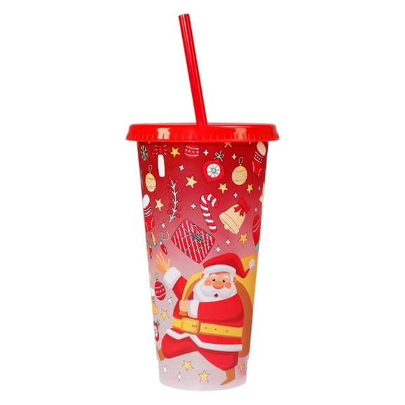 710ml Christmas Color Altering Recyclable Cup Impermeable Lid Straw Cold Drink Flexible Holiday Plan