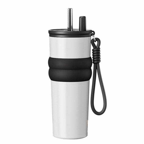710ml Insulated Tumbler with Straw, 316 Stainless Steel Vacuum Insulated Travel Mug, Leak-Proof Cup with Handle & Carrying Strap, Keep Drinks Cold or Hot